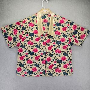 Vintage Victorias Secret Night Shirt Womens S Pink Cream Floral Missing Buttons